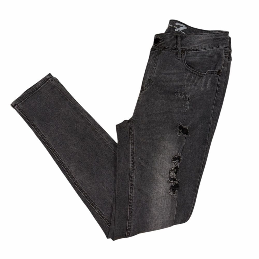 Seven7 Skinny Black Stretchy Distressed Jeans(Size 6)